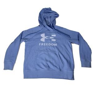 Under Armour Freedom Hoodie Blue Woman S Loose Patriotic Kang Pouch Draw String